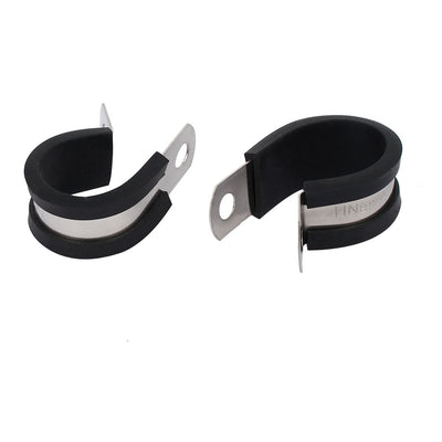 Harfington Uxcell 22mm Dia EPDM Rubber Lined P Clips Cable Hose Pipe Clamps Holder 2pcs