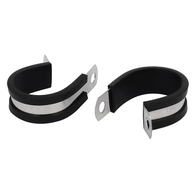 Harfington Uxcell 28mm Dia EPDM Rubber Lined P Clips Cable Hose Pipe Clamps Holder 2pcs