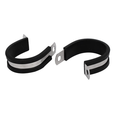 Harfington Uxcell 32mm Dia EPDM Rubber Lined P Clips Cable Hose Pipe Clamps Holder 2pcs