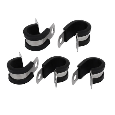 Harfington Uxcell 14mm Dia EPDM Rubber Lined P Clips Cable Hose Pipe Clamps Holder 5pcs