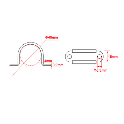 Harfington Uxcell 40mm Dia EPDM Rubber Lined U Shaped Pipe Tube Wire Clamps Clips 3pcs
