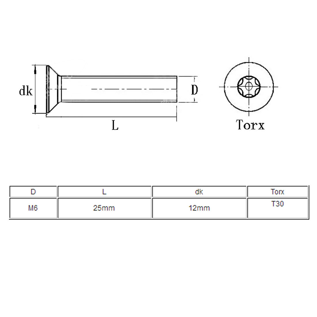 uxcell Uxcell Flat Head Torx Screws M6*25mm 304SUS 10pcs