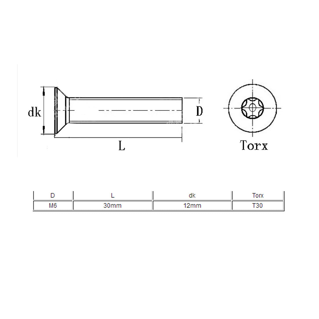 uxcell Uxcell Flat Head Torx Screws M6*30mm 304SUS 5pcs