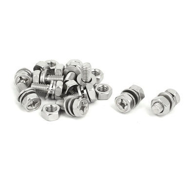 Harfington Uxcell M6x14mm 304 Stainless Steel Phillips Drive Hex Head Screw Nut w Washer 10 Sets