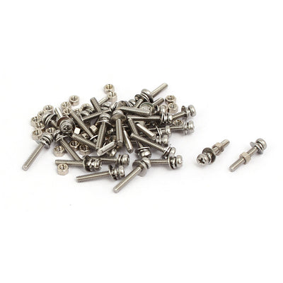 Harfington Uxcell M1.6x10mm 304 Stainless Steel Phillips Pan Head Bolt Screw Nut w Washer 35 Sets