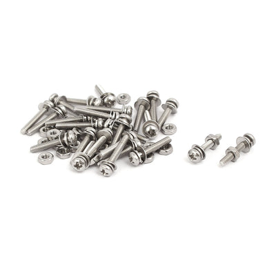 Harfington Uxcell M2x12mm 304 Stainless Steel Phillips Pan Head Bolt Screw Nut w Washer 25 Sets