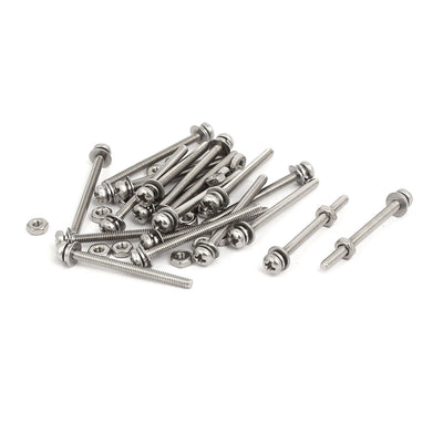 Harfington Uxcell M2x25mm 304 Stainless Steel Phillips Pan Head Bolt Screw Nut w Washer 20 Sets