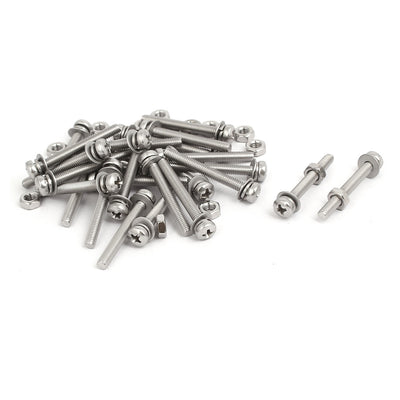 Harfington Uxcell M3x25mm 304 Stainless Steel Phillips Pan Head Bolt Screw Nut w Washer 25 Sets