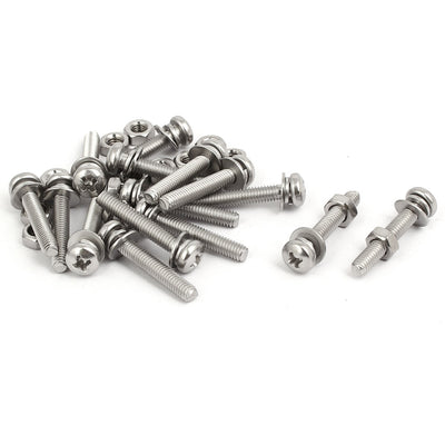 Harfington Uxcell M4x25mm 304 Stainless Steel Phillips Pan Head Bolt Screw Nut w Washer 15 Sets