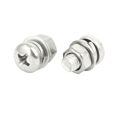 Harfington Uxcell M5x10mm 304 Stainless Steel Phillips Pan Head Bolt Screw Nut w Washer 12 Sets