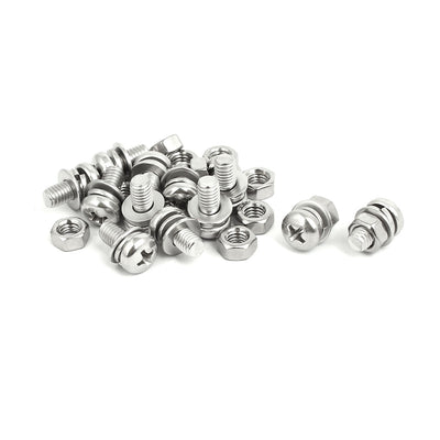 Harfington Uxcell M5x10mm 304 Stainless Steel Phillips Pan Head Bolt Screw Nut w Washer 12 Sets