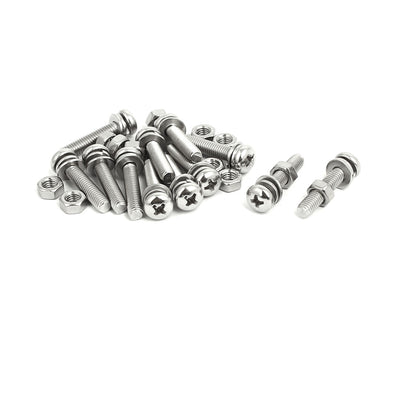 Harfington Uxcell M5x25mm 304 Stainless Steel Phillips Pan Head Bolt Screw Nut w Washer 12 Sets