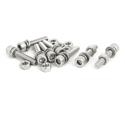 Harfington Uxcell M6x30mm 304 Stainless Steel Hex Socket Head Cap Bolt Screw Nut w Washer 8 Sets