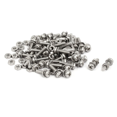 Harfington Uxcell 45 Sätze M2.5x10mm 304 Edelstahl Kreuzschlitz Flachkopfschraube Muttern Scheibe DE de