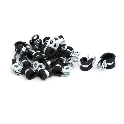 Harfington Uxcell 8mm Dia Rubber Lined R Shaped Zinc Plated Pipe Clip Cable Clamp 20pcs