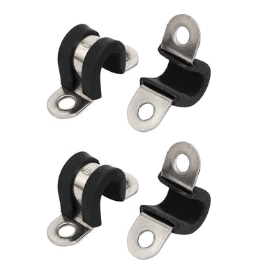 Harfington Uxcell 8mm Dia Rubber Lined U Shaped 304 Stainless Steel Pipe Clip Hose Clamp 4pcs