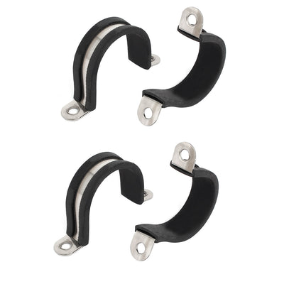 Harfington Uxcell 30mm Dia Rubber Lined U Shaped 304 Stainless Steel Pipe Clip Hose Clamp 4pcs