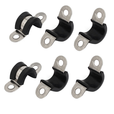 Harfington Uxcell 10mm Dia Rubber Lined U Shaped 304 Stainless Steel Pipe Clip Hose Clamp 6pcs