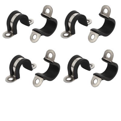 Harfington Uxcell 16mm Dia Rubber Lined U Shaped 304 Stainless Steel Pipe Clip Hose Clamp 8pcs