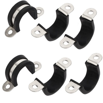 Harfington Uxcell 20mm Dia Rubber Lined U Shaped 304 Stainless Steel Pipe Clip Hose Clamp 6pcs