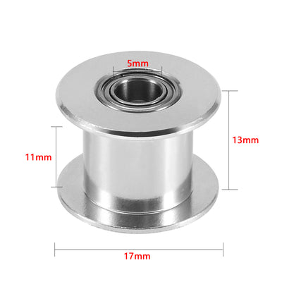 Harfington Uxcell Aluminum 5mm Bore Toothless 2mm Pitch Timing Belt Pulley with Ball Bearing