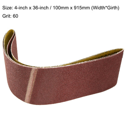 Harfington Uxcell 4-Inch x 36-Inch Aluminum Oxide Sanding Belt 60 Grits Lapped Joint 2pcs