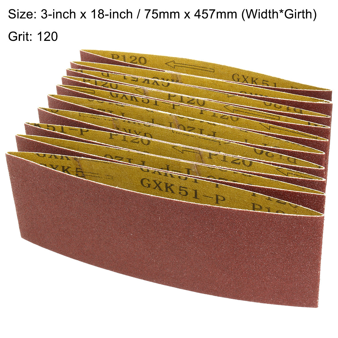 uxcell Uxcell 3-Inch x 18-Inch Aluminum Oxide Sanding Belt 120 Grits Lapped Joint 10pcs