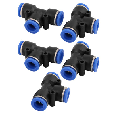 Harfington Uxcell 5Pcs 10mm Dia T Type 3 Ways Tube Hose Pneumatic Air Quick Fitting Push In Connector