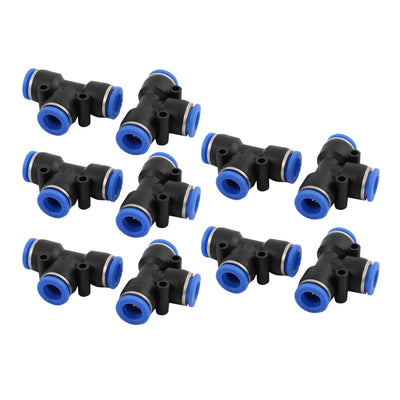 Harfington Uxcell 10Pcs 10mm Dia T Type 3 Ways Tube Hose Pneumatic Air Quick Fitting Push In Connector