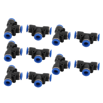 Harfington Uxcell 10Pcs 8mm Dia T 3 Ways Type Tube Hose Pneumatic Air Quick Fitting Push In Connector