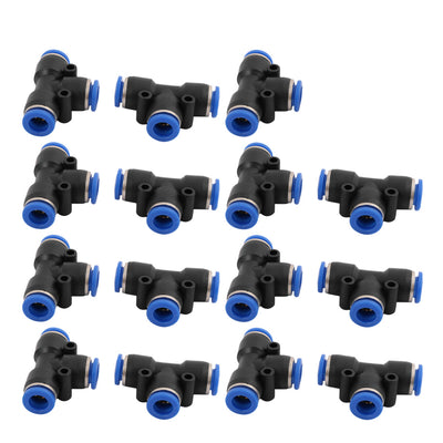 Harfington Uxcell 15Pcs 8mm Dia T 3 Ways Type Tube Hose Pneumatic Air Quick Fitting Push In Connector