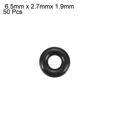 Harfington Uxcell 50pcs Black Round Nitrile Butadiene Rubber NBR O-Ring 6.5mm OD 1.9mm Width