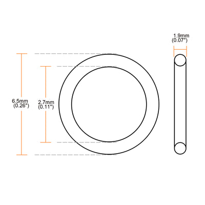 Harfington Uxcell 50pcs Black Round Nitrile Butadiene Rubber NBR O-Ring 6.5mm OD 1.9mm Width