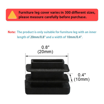 Harfington Uxcell Home Plastic Rectangle Chair Desk Leg Foot Cover Tube Insert Black 20mm x 10mm 15pcs