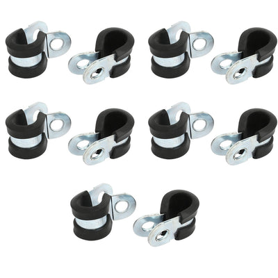 Harfington Uxcell 10mm Dia EPDM Lined R Shaped Zinc Plated Stainless Steel Pipe Clip Cable Clamp 10pcs