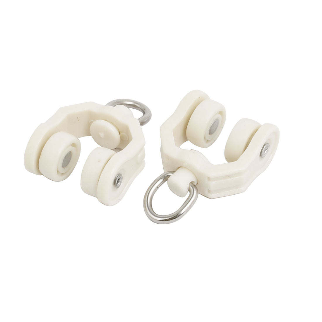 uxcell Uxcell 10mm Dia Twin Wheel Plastic Curtain Track Rail Roller Hanging Glider Beige 30pcs