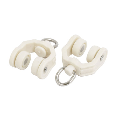 Harfington Uxcell 10mm Dia Twin Wheel Plastic Curtain Track Rail Roller Hanging Glider Beige 30pcs