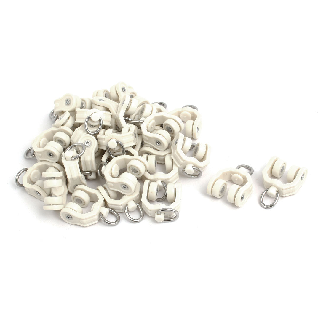 uxcell Uxcell 10mm Dia Twin Wheel Plastic Curtain Track Rail Roller Hanging Glider Beige 30pcs