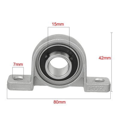 Harfington Uxcell 2pcs KP002 15mm Bore Zinc Alloy Inner Ball Mounted Pillow Block Insert Bearing