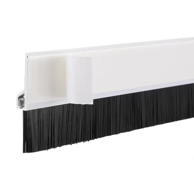 Harfington Uxcell Self-Adhesive Door Bottom Sweep White Plastic w 0.8-inch Black PVC Soft Brush 39-inch x 1.8-inch