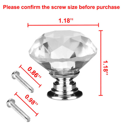 Harfington Uxcell 30mm Diamond Shaped Crystal Glass Drawer Knobs Cabinet Pull Handle Clear 10pcs