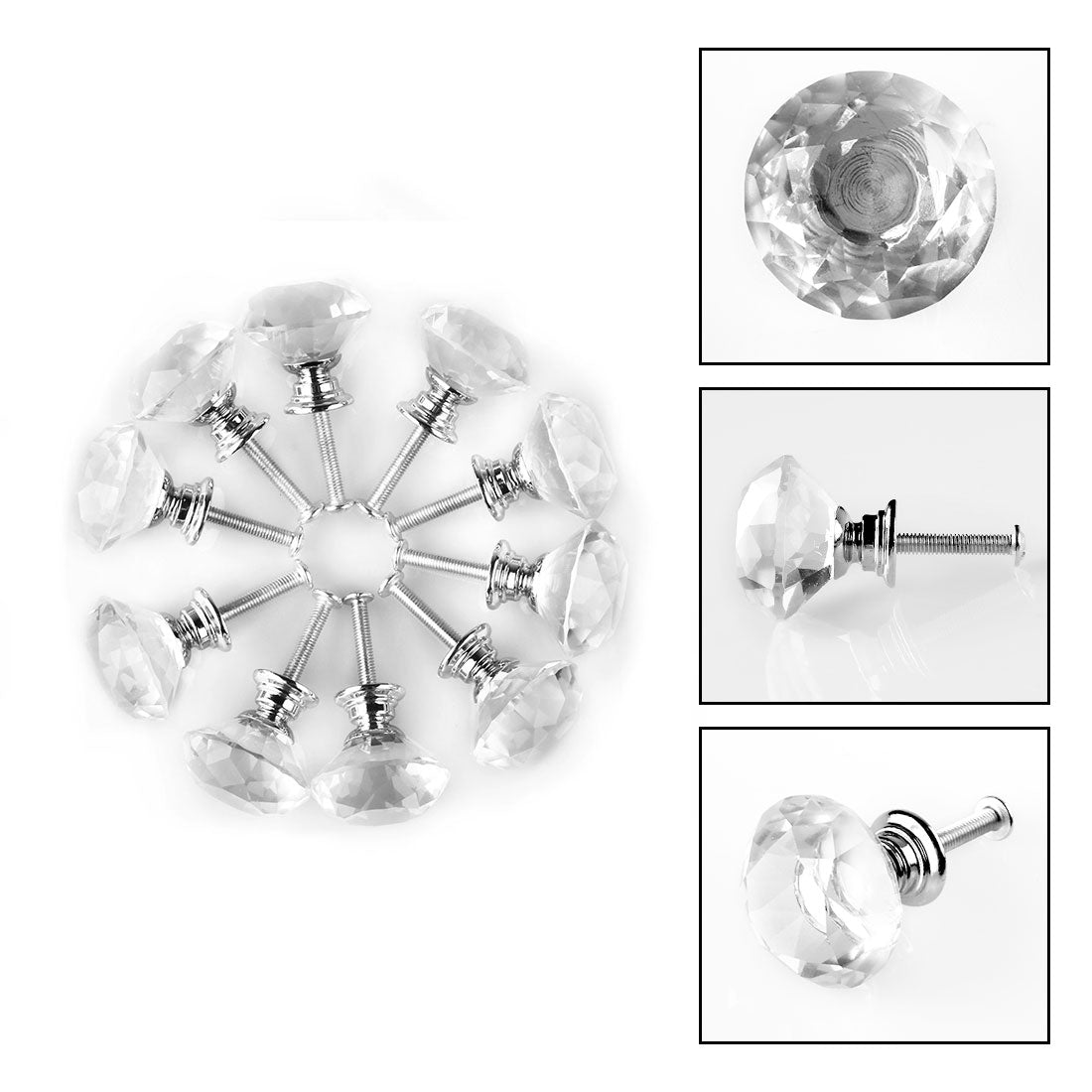 uxcell Uxcell 30mm Diamond Shaped Crystal Glass Drawer Knobs Cabinet Pull Handle Clear 10pcs