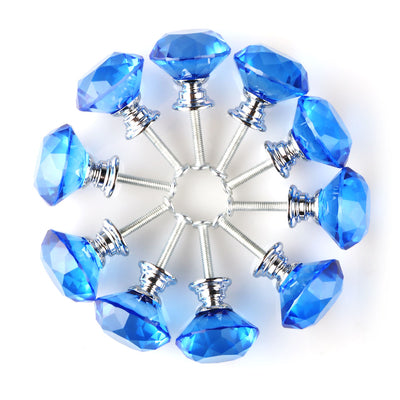 Harfington Uxcell 30mm Crystal Glass Diamond Shape Drawer Knobs Cabinet Pull Handle New Blue 10pcs