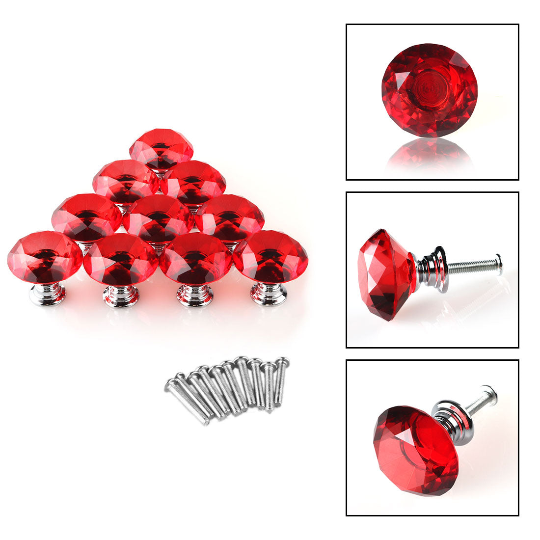 uxcell Uxcell 30mm Clear Crystal Glass Diamond Shaped Drawer Knobs Cabinet Pull Handle New Red 10pcs