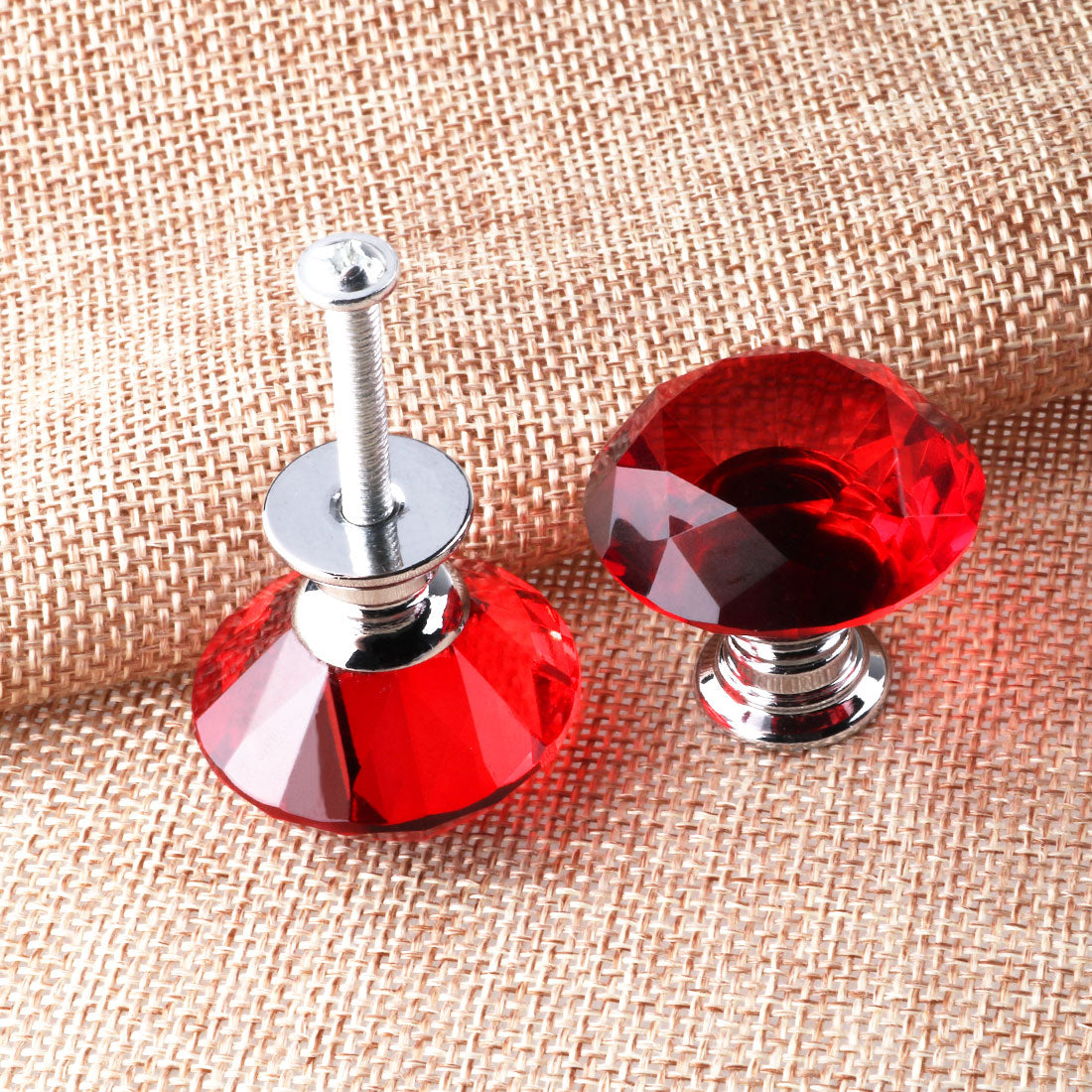 uxcell Uxcell 30mm Clear Crystal Glass Diamond Shaped Drawer Knobs Cabinet Pull Handle New Red 10pcs