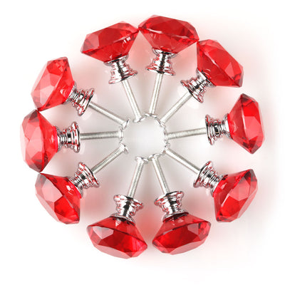 Harfington Uxcell 30mm Clear Crystal Glass Diamond Shaped Drawer Knobs Cabinet Pull Handle New Red 10pcs