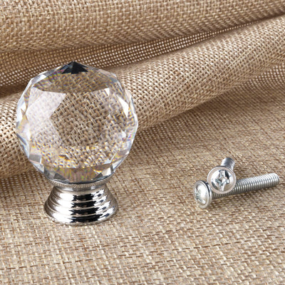 Harfington Uxcell 30mm Crystal Glass Drawer Knobs Cabinet Pull Handle New Round Clear