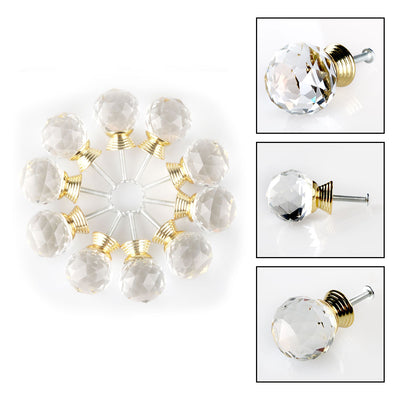 Harfington Uxcell 30mm Clear Crystal Glass Drawer Knobs Cabinet Pull Handle Round Gold Tone 10pcs