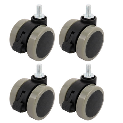 Harfington Uxcell 2-inch Twin PU Wheel M8 Threaded Stem Connector Brake Swivel Caster 4pcs