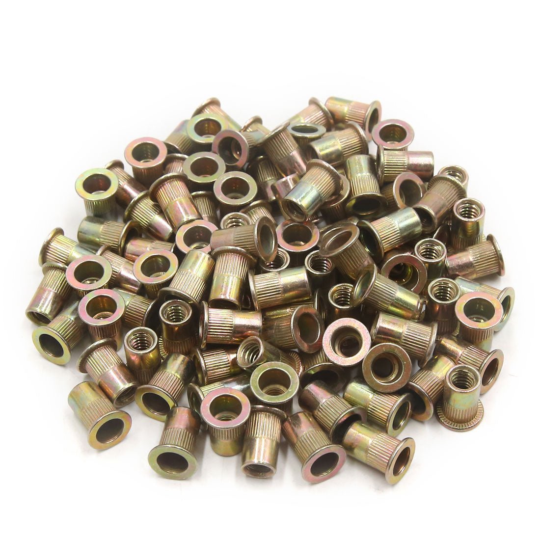 uxcell Uxcell 100Pcs Zinc Plated Carbon Steel Car Rivet Nut Flat Head Threaded Insert  1/4-20